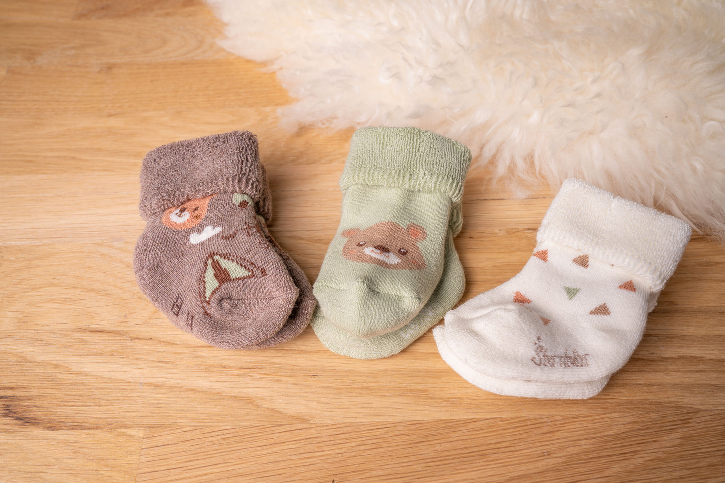 Baby Socken 3er Set Natur Bär schenkefreude.ch