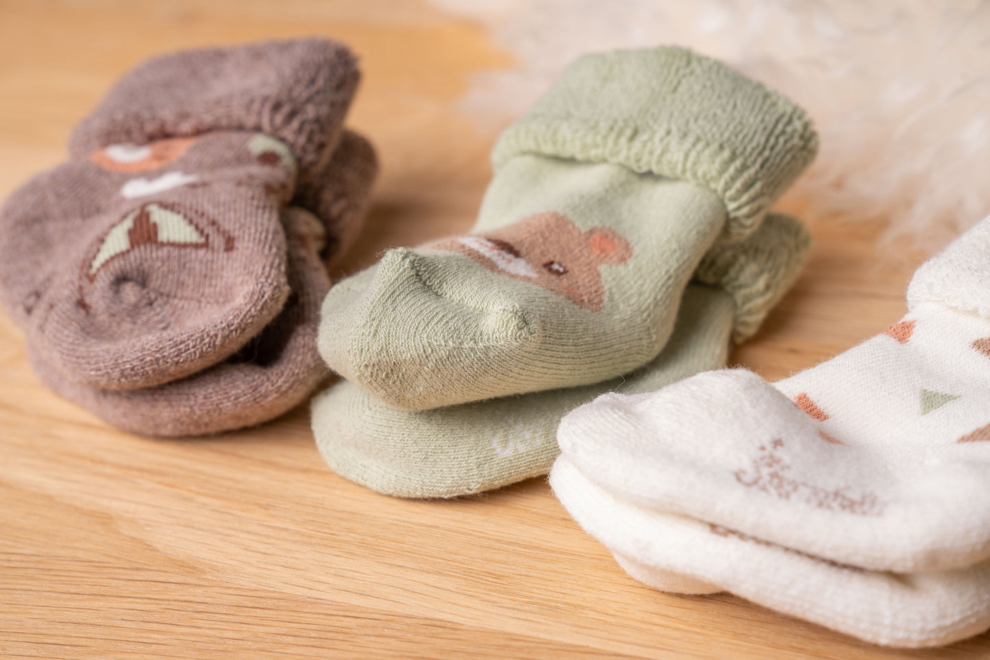 Baby Socken 3er Set Natur Bär schenkefreude.ch
