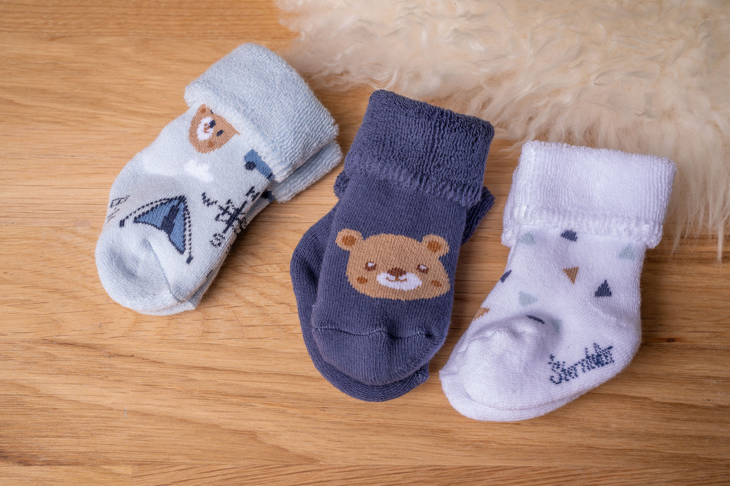 Baby Socken 3er Set Bär & Kompass schenkefreude.ch